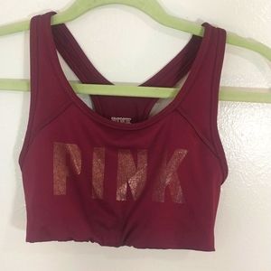 PINK Victoria's Secret XS Ultimate Unlined Sport Bra Maroon Gold